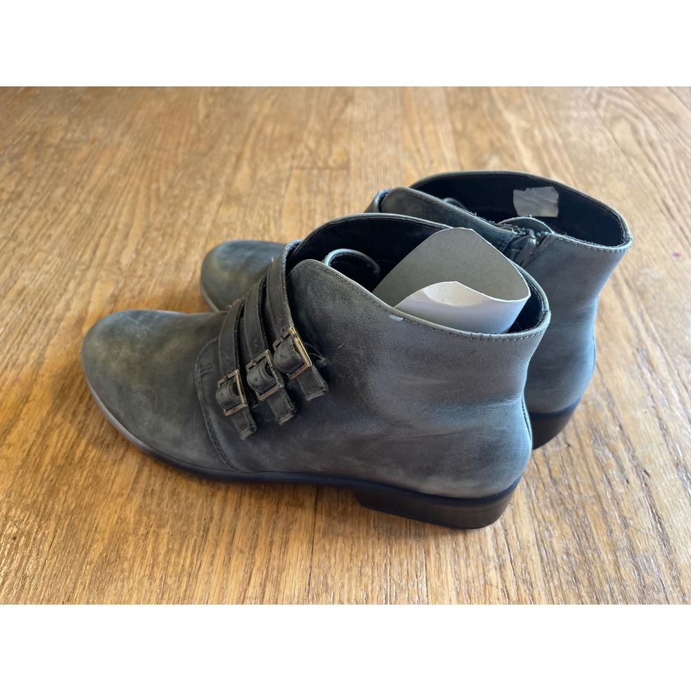 Naot Calima Grey Green Vtg Style Leather Triple Buckle Strap Ankle Boots 39 - Picture 2 of 7